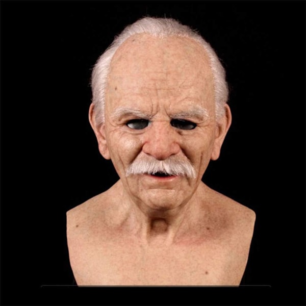 Halloween Gammel Man Hodeplagg, Realistisk Silikonmaske Helhode Skummel Rekvisitt White Beard With Hair