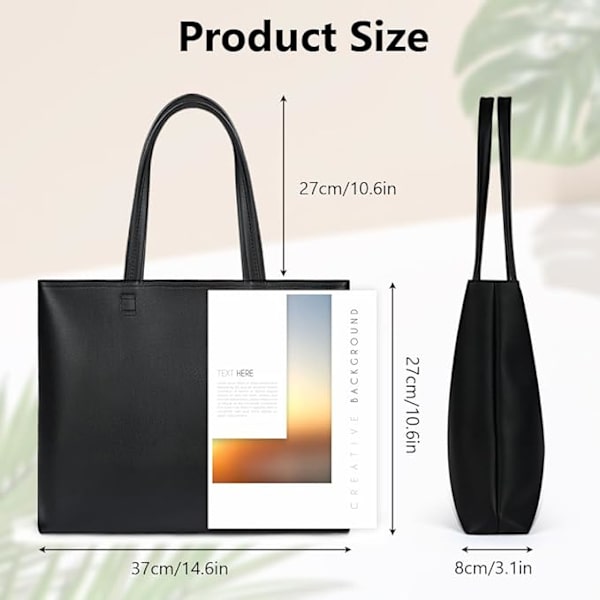 Dametasker, PU-læder tote tasker, dame skuldertasker, store kapacitet casual lynlås skuldertasker Black