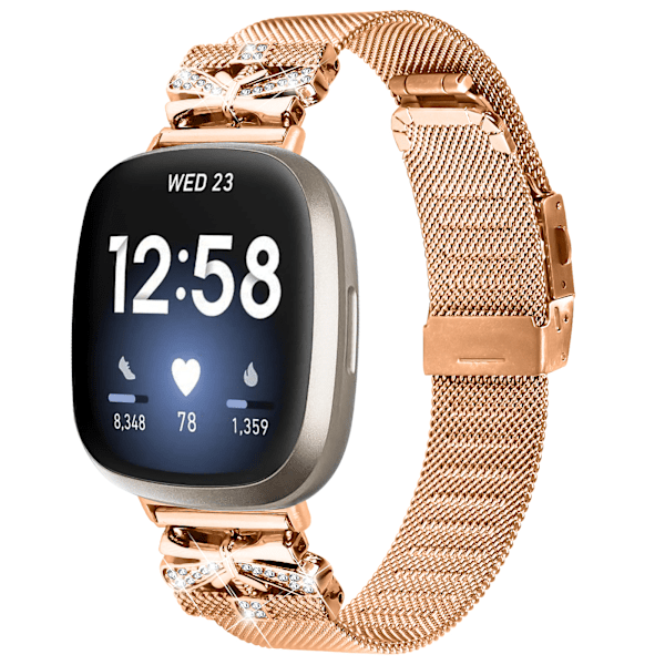 Ruostumattomasta teräksestä valmistettu ranneke Fitbit Versa3/4/Sense 2 -laitteelle Rose guld Rose guld