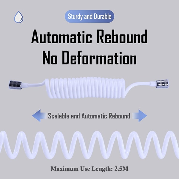 Brusehovedslange, skumbrusehovedslange med kobberprop, teleskopisk fjedersslange, sammentrækkelig slange til håndbruser, toilet og bidet (3M hvid)