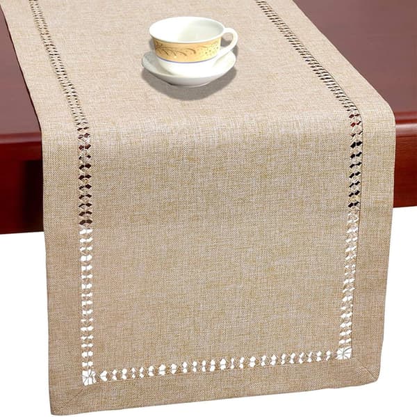 Eight-word wired hollow flat angle tablecloth table flag, 33 x 183 cm, beige-FY-