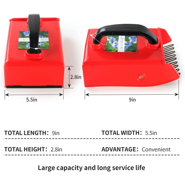 Mustikka- ja karhunvatukkapoimuri, marjanpoimija metalliharjalla, 24 x 14 cm (musta-punainen)