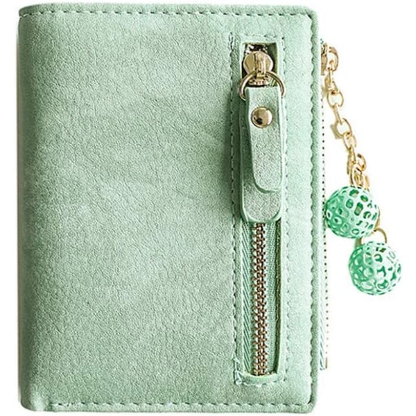 Women's Small Bifold Leather Wallet Ladies Mini Zipper Coin Purse id Card Pocket,Slim Compact Thin(light green)