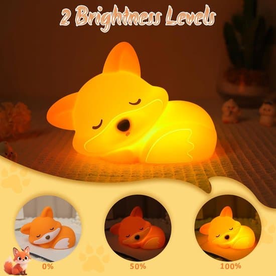 Fox Night Light - Cute Silicone Lamp - Rechargeable with Timer and Dimming Function --FY-