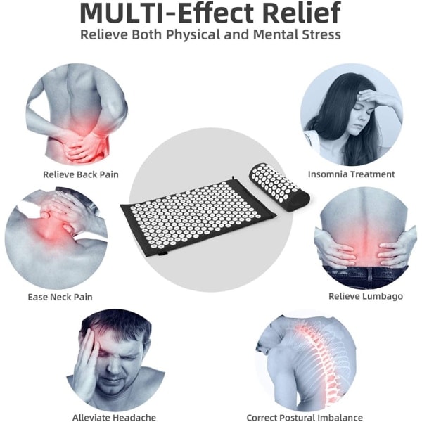 Akupressurmatta och set med påse Akupunkturmatta för nacke & ryggsmärtor, muskelavslappning Stress relief, Ischias smärtlindringskudde - Black