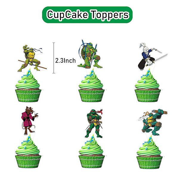 Teenage Mutant Ninja Turtles Tema Børnefødselsdagsfest Tilbehør Kit Banner Balloner Kit Kage Cupcake Toppers Dekor Sæt (FMY)