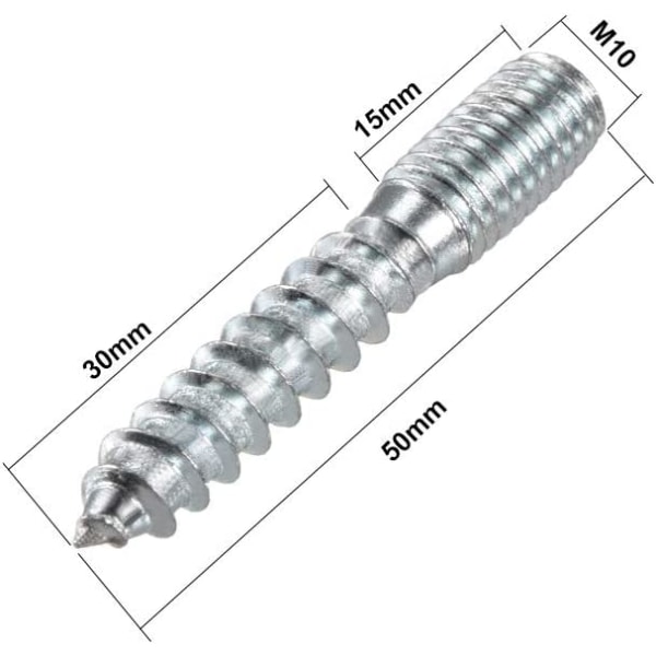 M10 Hængebolte Længde 2\"(50mm) Dobbelthovede Bolte Selvtæppende Skrue 10mm Træsamling Møbelben 8stk