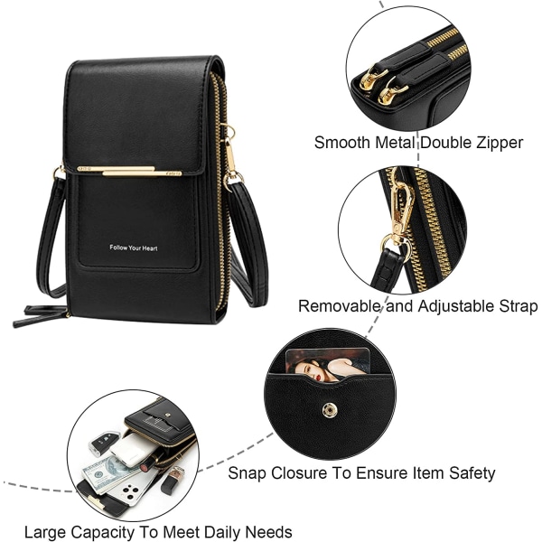 Dam Crossbody Telefonväska Mobil Plånbok PU Läder Crossbody Rem Flera Fack Justerbar Axelrem