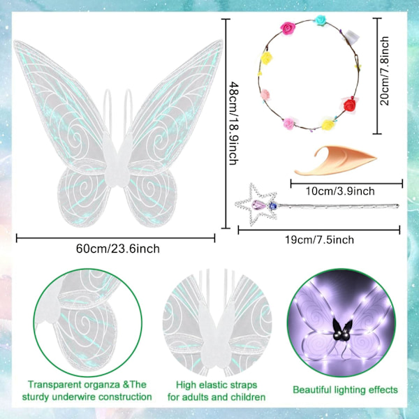 Glimrende Fe-vinger for Voksne, LED-Hodebånd for Karneval og Tematiske Feiringer Stjernehvitt Stjärnvit Stjärnvit