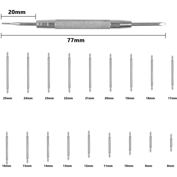 360 stk. urfjederstænger, urremsstifter, 1,5 mm aksel urrem (8 mm-25 mm, sølv)