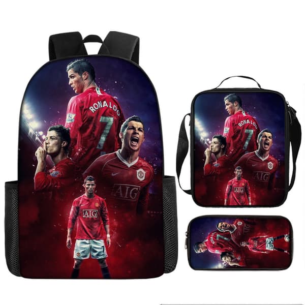 Cristiano Ronaldo and Messi Children's Backpack, Printed Pencil Case, CR7 Backpack, Large Capacity Three-Piece Set-FY- Style 36