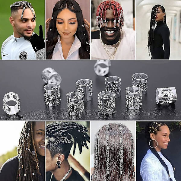 Aluminium manschetter, Dreadlocks pärlor fläta hårdekorationer - Silver 50 stycken (FMY)