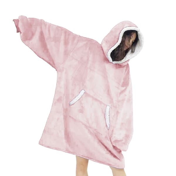 Oversized hættetrøje tæppe, bærbart tæppe hættetrøje-FY- pink