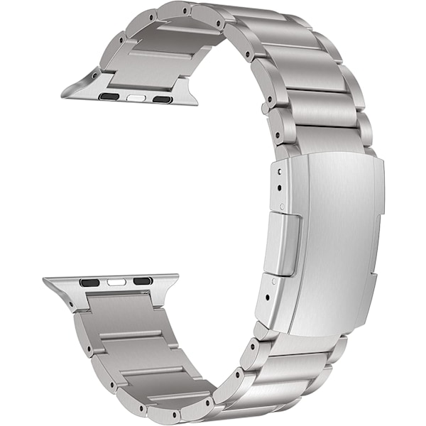 Titan armbånd, metalrem med skildpaddespænde, kompatibel med Apple Watch Series 9/Ultra 2/SE/8/7/2023, 45mm/44mm/49mm, sølv 45mm/44mm/49mm