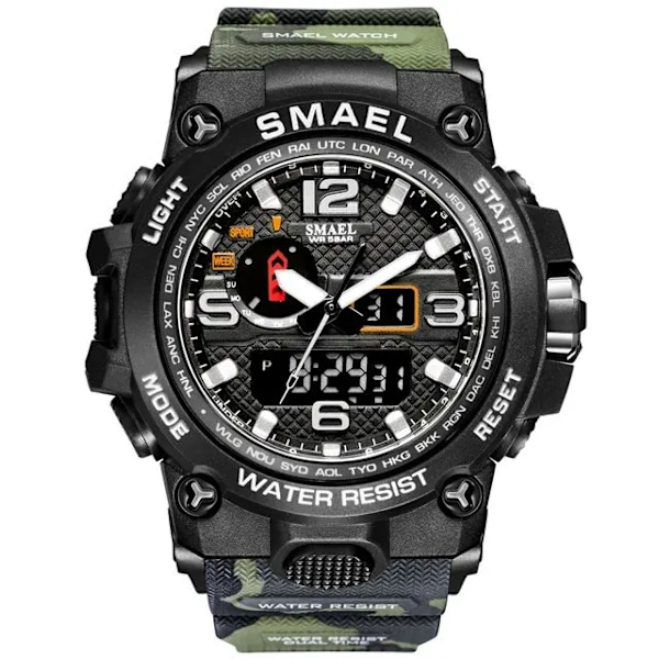 SMAEL Nyt Herreur 50M Vandtæt Ur Alarm Reloj Hombre 1545D Dual Display Armbåndsur Quartz Militærure Til Mænd‘-PO- CamoArmyGreen