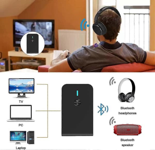 Bluetooth 5.0 Sender og Mottaker, 3-i-1 Trådløs Bluetooth-adapter, 3,5 mm Bluetooth-lydadapter (svart)-FY-