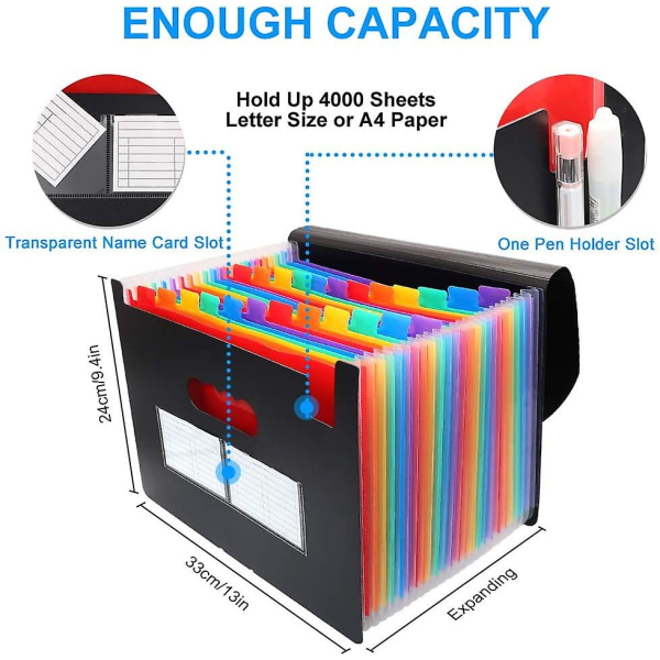 Organizer, 24-fickor Organizer, A4 Letter-storlek expanderande filmapp, bärbar organizer, kvitto/papper/kupong/faktura/fil/
