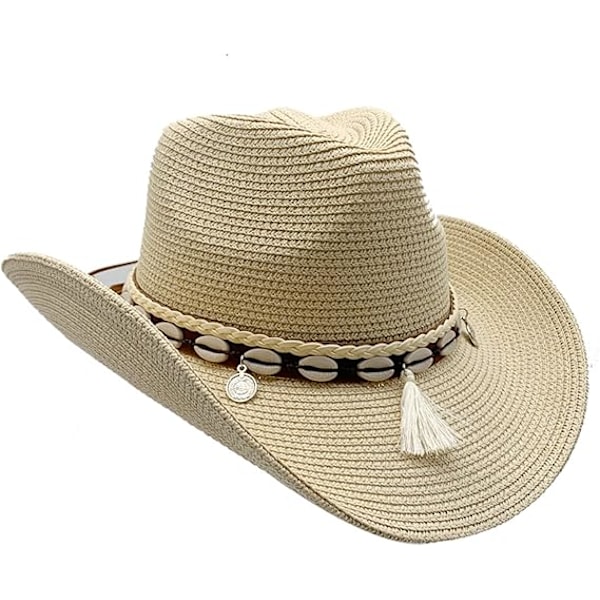 Western halm cowboyhatt dam strand solhatt herr bredbrättad hatt cowboyhatt sommar Panama hatt, beige