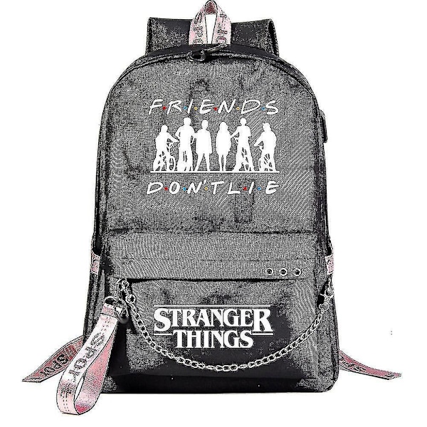 Stranger Things USB Ungdoms Skolväska Fritidsband Ryggsäck Skolväska