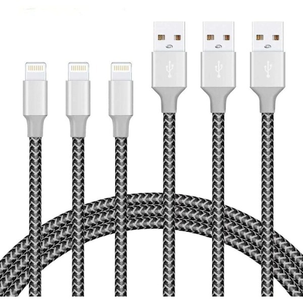 Pack 6ft Lightning-kabel, MFI-certifierad nylon iPhone-laddarkabel - Svart