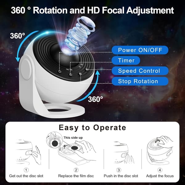 Galakseprojektor Stjernehimmel Natlys LED USB Dæmpbar Bordplade Touch Control Black White