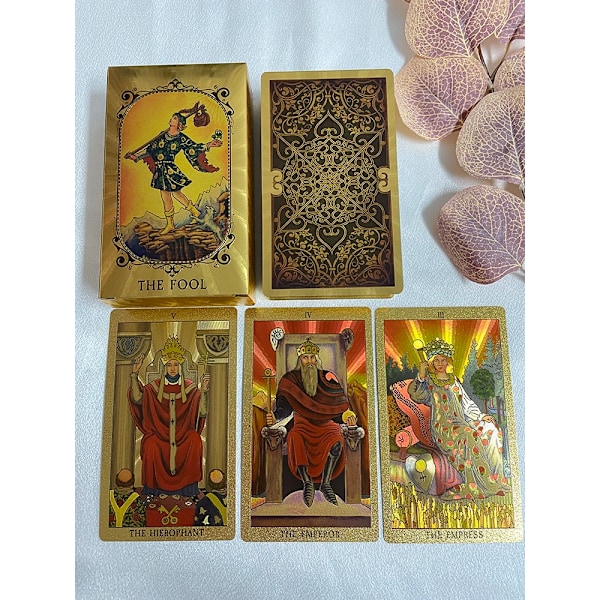 Golden Tarot 12x7cm Engelsk kortlek Klassisk för nybörjare med färgat papper Guidebok Högkvalitativa inlärningskort Runor Spådom A200