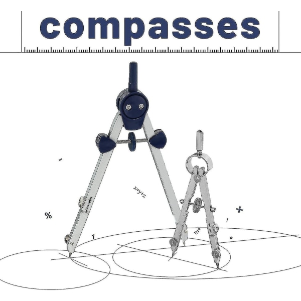 7-delad geometriuppsättning, inklusive metallkompassritverktyg, linjal, triangellinjal, gradskiva och suddgummi, geometriprecisionsverktygssats cirkelritning