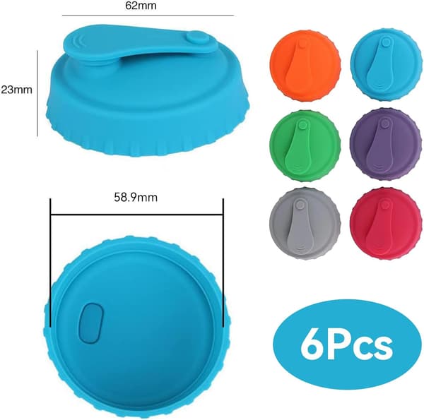 6-pack Silicone Lids for Carbonated Drinks, Reusable Soda Can Covers with Buckles, Leak-Proof and Dust-Proof, Keeps Standard Cans Fresh-FY-