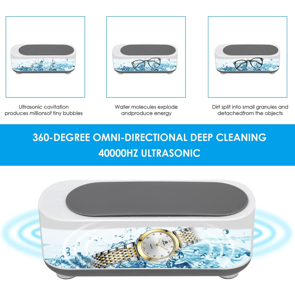 Rengøringsmaskine til briller, smykker, ringe, øreringe, halskæder, ure, briller, metaldele, proteser (uden batteri)