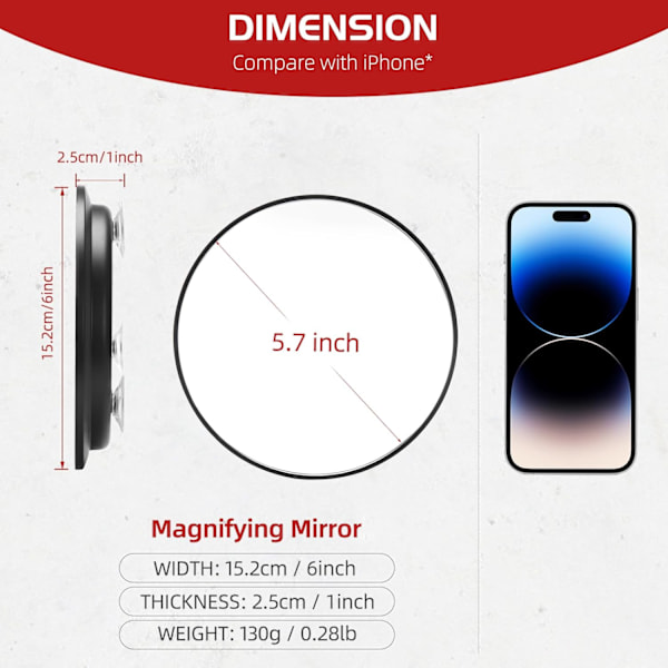 Forstørrende speil med 3 sugekopper, sminkeforstørrende speil med pinsett Svart Black 30x
