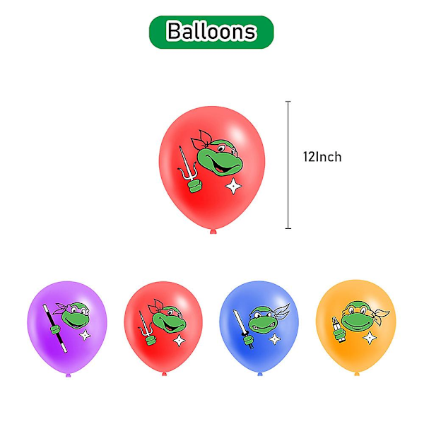 Teenage Mutant Ninja Turtles Tema Børnefødselsdagsfest Tilbehør Kit Banner Balloner Kit Kage Cupcake Toppers Dekor Sæt (FMY)