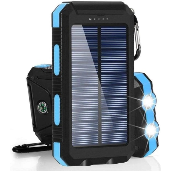Solar Powerbank, 20000mAh vattentät solladdare Externt USB batteri med 2 utgångar för surfplattor och mer, med ficklampa och kompass