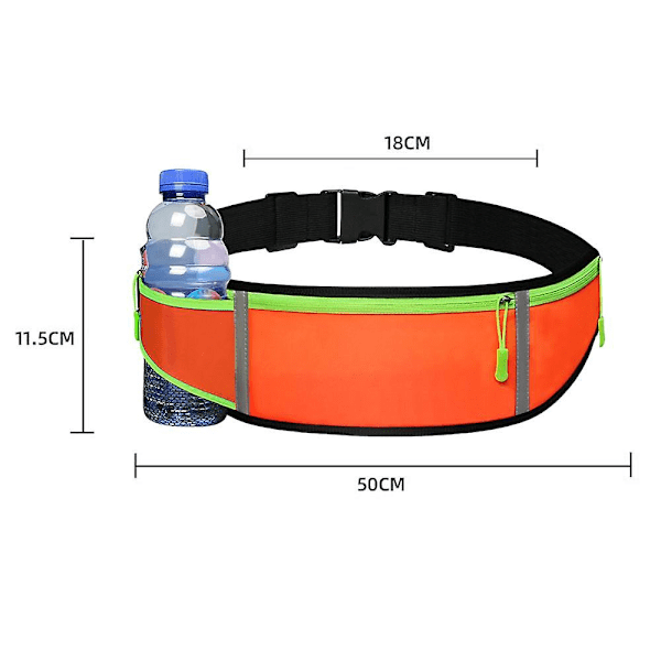 -vyötärölaukku, jossa on 3 vetoketjutaskua, heijastava reuna, pulloteline, unisex H %-3