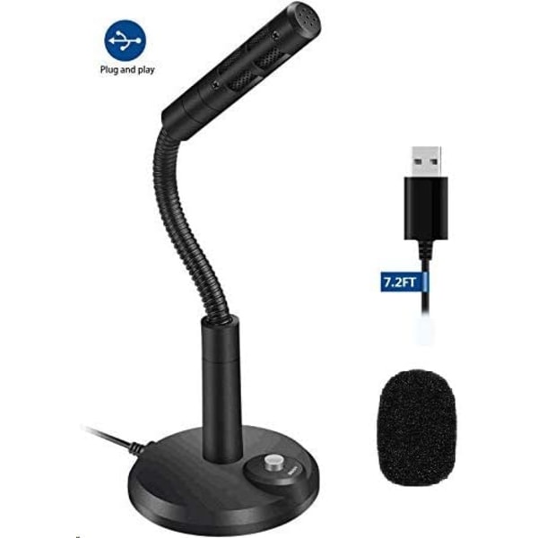 USB-datamaskinmikrofon, USB PC-dempeknapp med LED-indikator Plug & Play Mac/Windows-kompatibel
