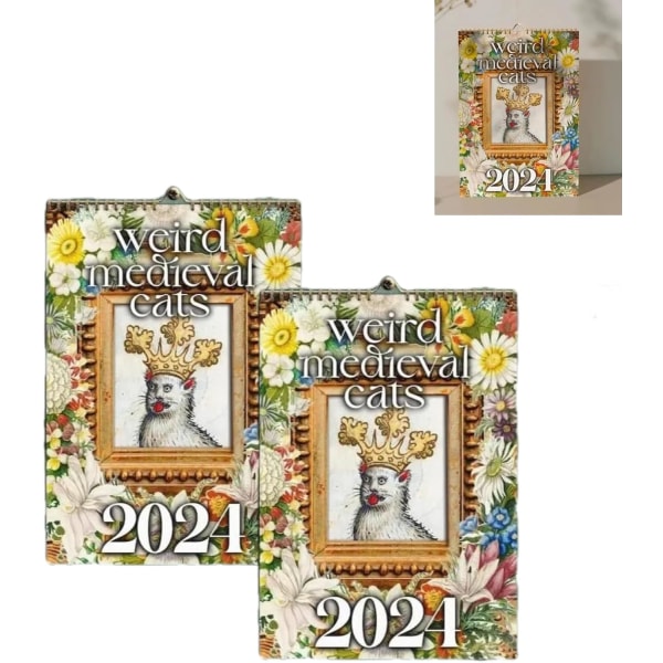 Weird Medieval Cats Calendar, Funny Weird Medieval Cat Calendar 2024,Cat Wall Weird