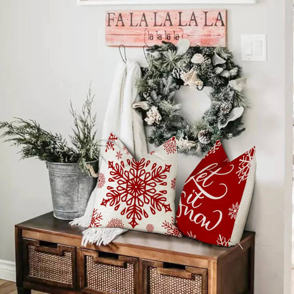 Jul Kuddfodral 40x40 Set om 4 Kuddfodral 40x40 Jultomte Älg Bomull och Linne Dekorativt Örngott för Juldekoration 40 x 40 cm - Po-