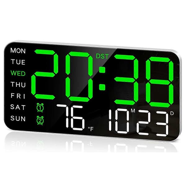 8.4 inch Large Digital Wall Clock, LED Alarm Clock with Big Digits, Date, Temperature, Daylight Saving Time, for Room, Be-FY-