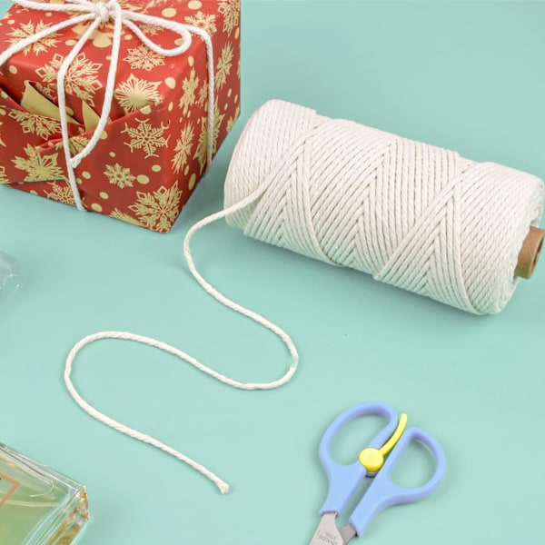 100M Vit Makramé Bomullsrep, 3mm Jute Bomullsgarn, Bomullsmakramétråd, Snörgarn, Flätad Repgarn för Presentinslagning Stickning Dekoration