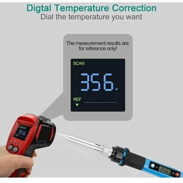 80W loddeboltsett, med justerbar temperatur og digital LED-skjerm, levert med forskjellige loddespisser.