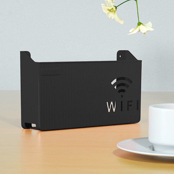 Trådløs Wifi Router Hylle Oppbevaringsboks Veggmontert ABS Organizer Black