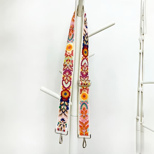 Brodert veskestropp i polyester, justerbar skulderrem Light Golden