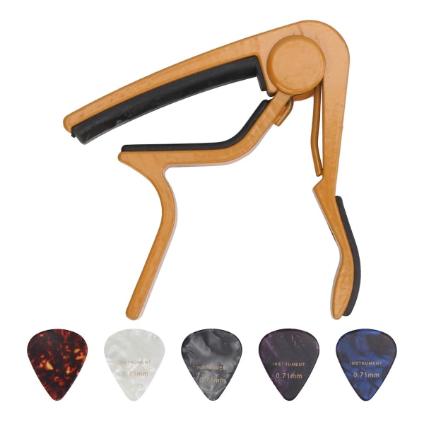 2024 1 st Guitar Capo 5 st Celluloid Pick Zink Alloy Stränginstrument Reparationstillbehör (Guld)