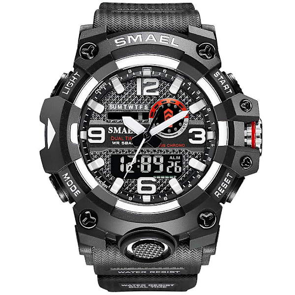 Smael Digital Herre Militær Ure Dual Time Vandtæt Luksus Top Ur Herre Sport LED Quartz Analog Armbåndsur H Black Silver