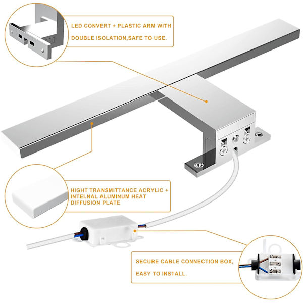 LED-badrumsbelysning 6W 600 lumen, badrumslampe 30 cm kold hvid 6000k, IP44 vandtæt badvægslampe (FMY)