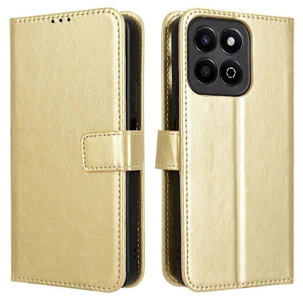 För Honor 200 Smart 5G/ Play 60 Plus 5G Ställfodral Läderplånbok Mobilskal Crazy Horse-Textur (FMY) Gold