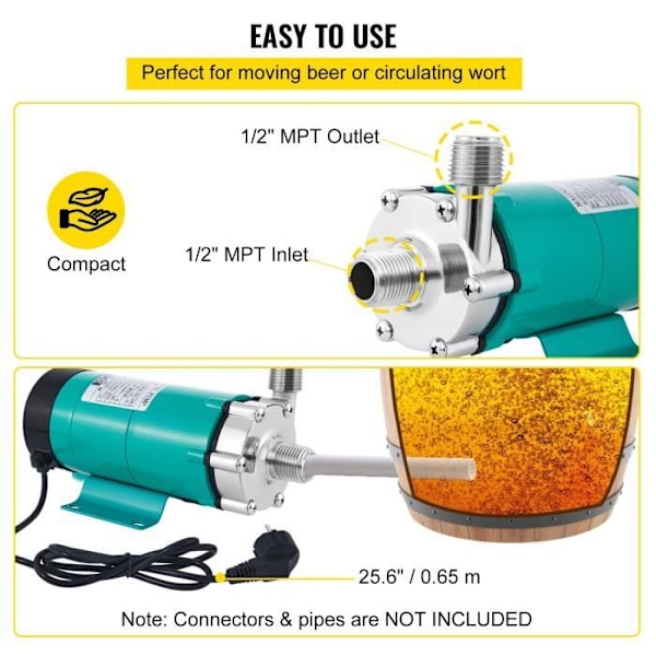 Ölpress - VEVOR - MP-15 RP Magnetdriven Pump - Högkvalitativt Rostfritt Stål, Tyst