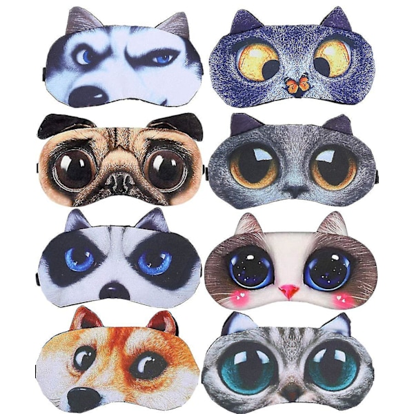 8-pack Söt djur Rolig sömnögonmask för sovande katt Hund Mjuk plysch Ögonbindel Sömnmasker Cover för barn Flickor Män Kvinnor Flygplan Resa tupplur N