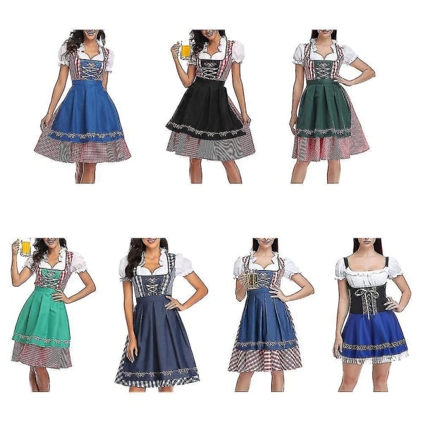 Tysk Oktoberfest-kostume til kvinder Voksen Dirndl Traditionel bayersk ølkarneval Fraulein Cosplay Mørkegrøn Dark green