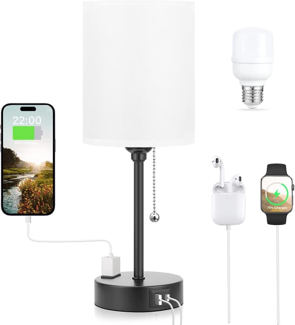 LED sengelampe med stofskærm og trækafbryder til soveværelset-FY-