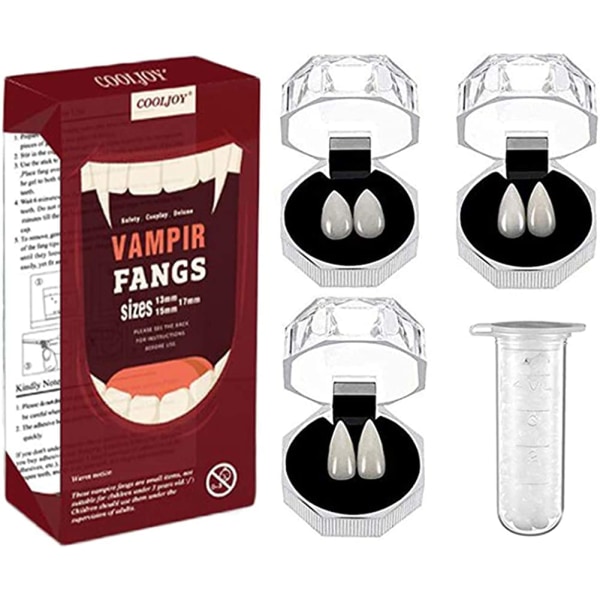 3 storlekar Vampyr huggtänder med självhäftande fest Cosplay rekvisita Vita skräckproteser